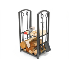 Manor Black Log Station Slim 73x46x30cm Fireplace Wood Holder Rack Storage