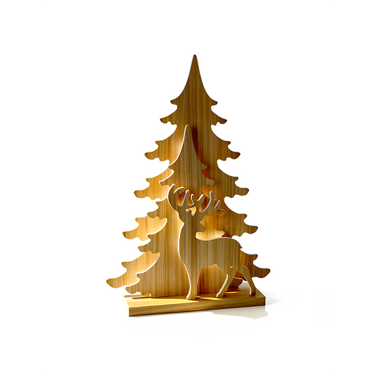 Premier 40cm Lit Wooden Reindeer Christmas Scene Tabletop LED Decoration