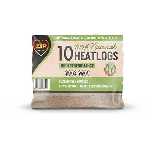 Zip Natural Heatlog 10 Pack Eco Friendly Sugarcane Logs Wood Burner Slim