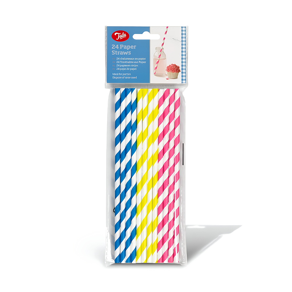Tala 24 Pastel Paper Straws Eco Friendly Biodegradable Party Drink Straws Set