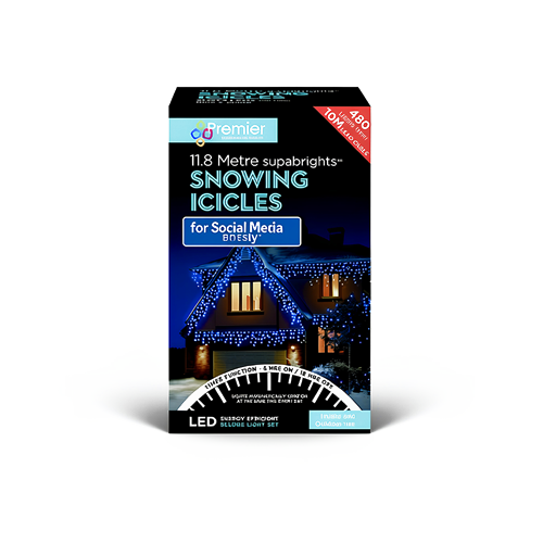 Premier Snowing Icicles 480 LED Blue & White Christmas Lights with Timer