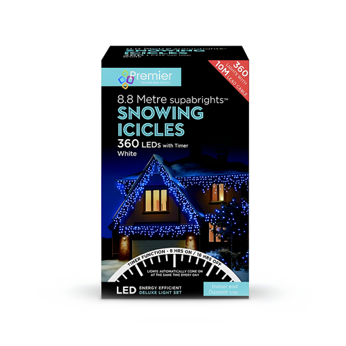 Premier Snowing Icicles 360 LED White Christmas Lights with Timer Decoration
