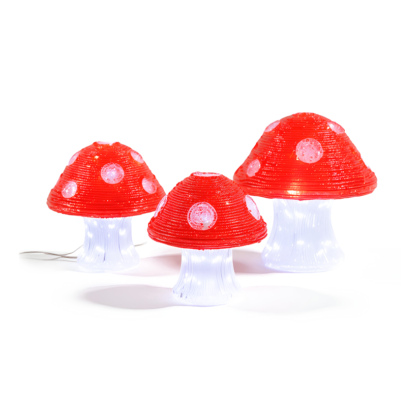 Lumineo LED Outdoor Acrylic Mushroom Set of 3 Garden Decoration Lights