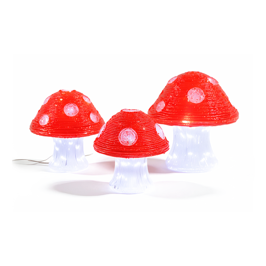 Lumineo LED Outdoor Acrylic Mushroom Set of 3 Garden Decoration Lights