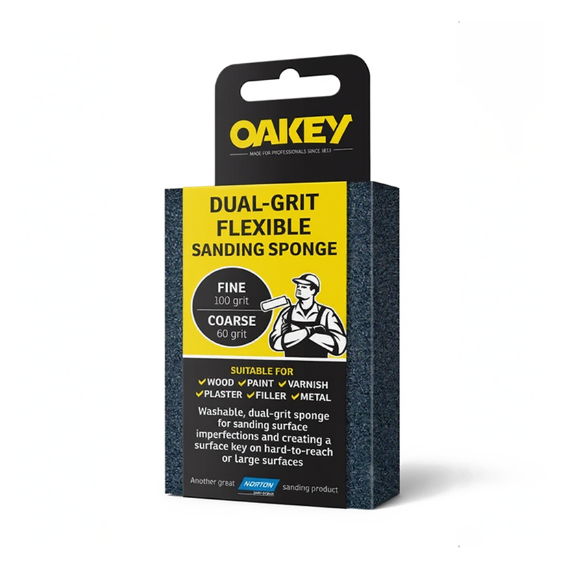Oakey Dual-Grit Flexible Sanding Sponge 90x65x25mm Fine Coarse Wood Paint Metal