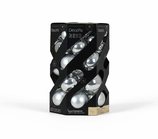 Kaemingk Baubles Polystyrene Silver Pack 30 Assorted Sizes Christmas Decor