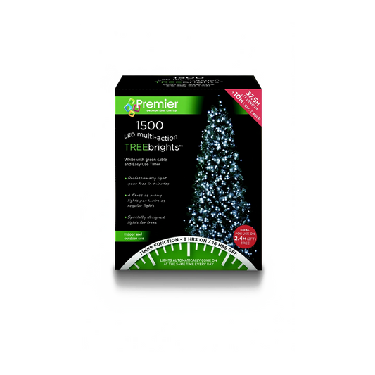 Premier 1500 LED Multi Action Treebrights Lights with Timer White on Green Cable