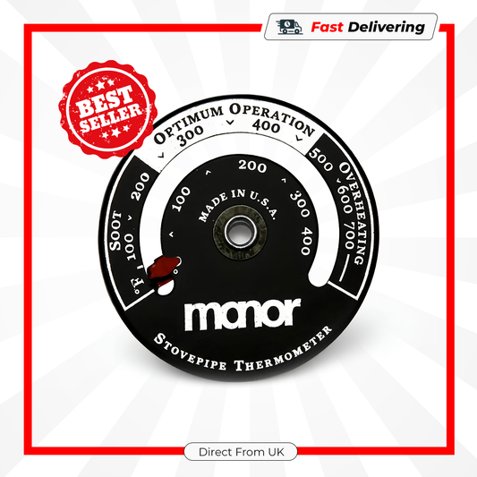 Manor Stove Thermometer Slim Accurate Wood Coal Multi Fuel Fireplace Gauge