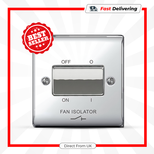 BG 10AX 3 Pole Fan Isolator Switch Chrome Slim Plate Bathroom Extractor