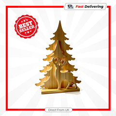 Premier 40cm Lit Wooden Reindeer Christmas Scene Tabletop LED Decoration