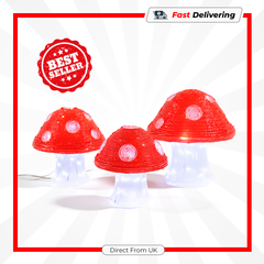 Lumineo LED Outdoor Acrylic Mushroom Set of 3 Garden Decoration Lights