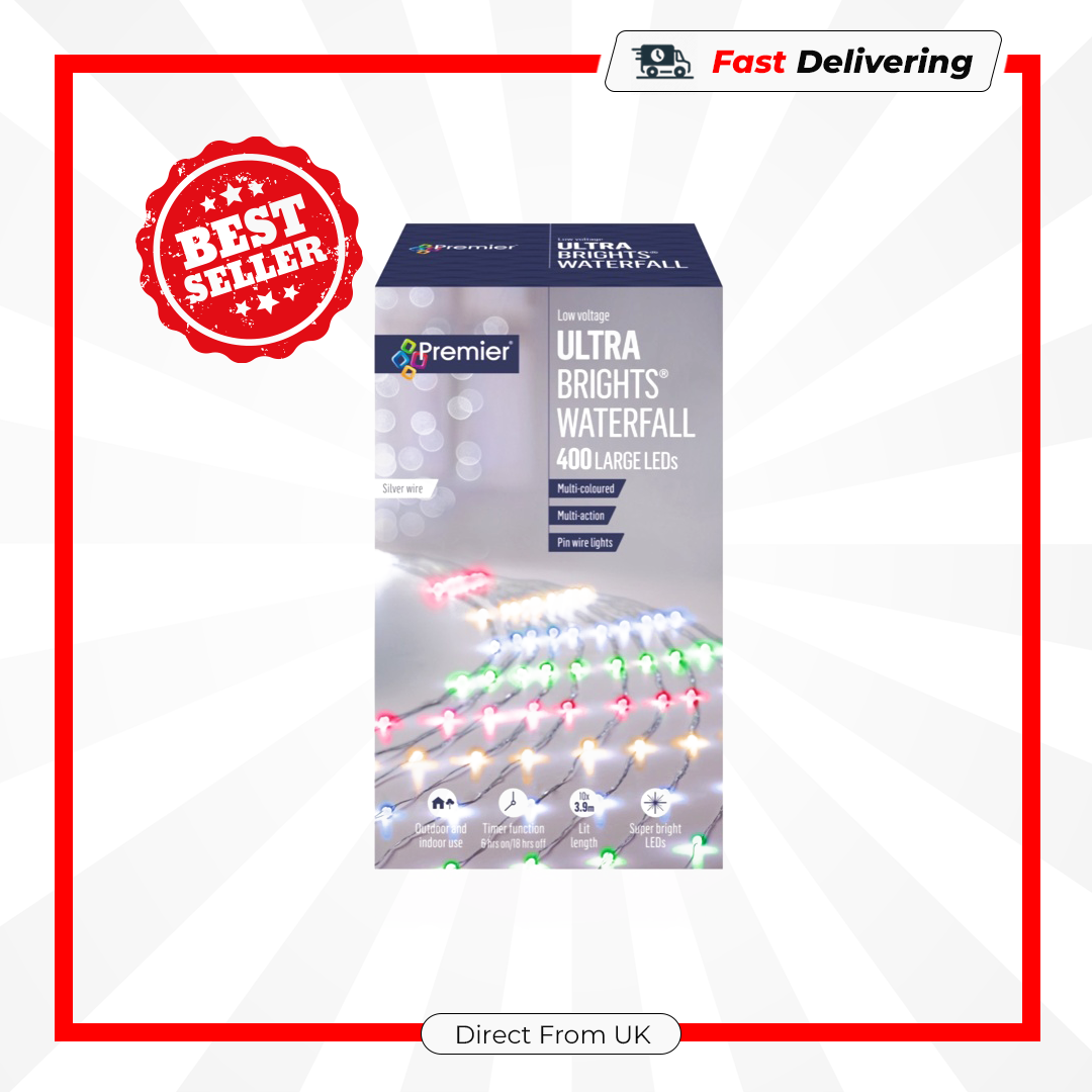Premier UltraBrights Waterfall Lights 400 LEDs Multi Coloured Silver Wire