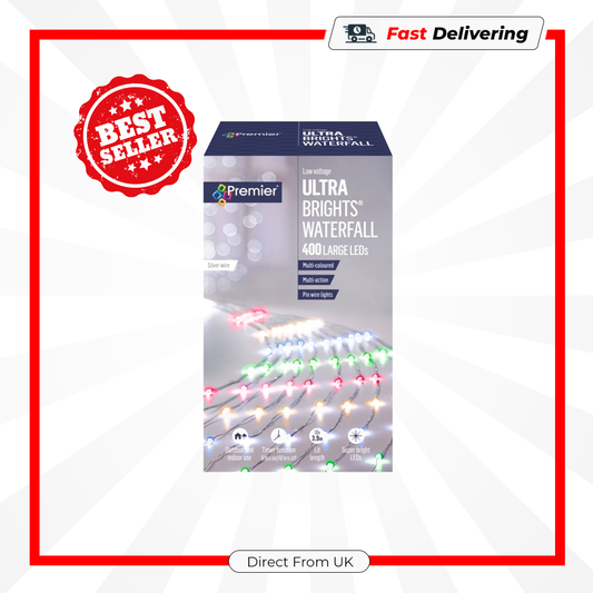Premier UltraBrights Waterfall Lights 400 LEDs Multi Coloured Silver Wire