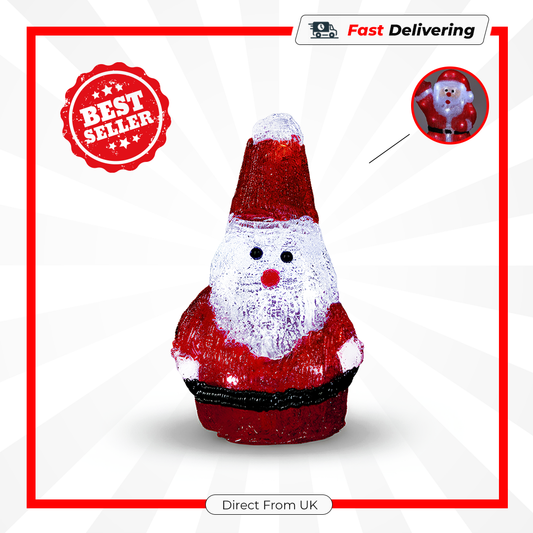 Premier Battery Operated Red Acrylic Santa 10 LED Christmas Decoration 18cm