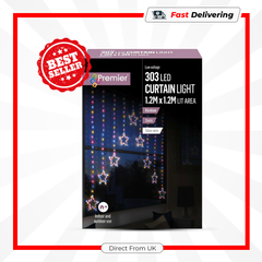 Premier 1.2m Pin Wire Star V Curtain 303 Rainbow LED Christmas Light