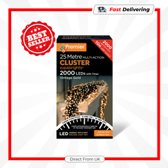 2000 LED Multi Action Supabrights Cluster Lights Vintage Gold Green Cable Timer