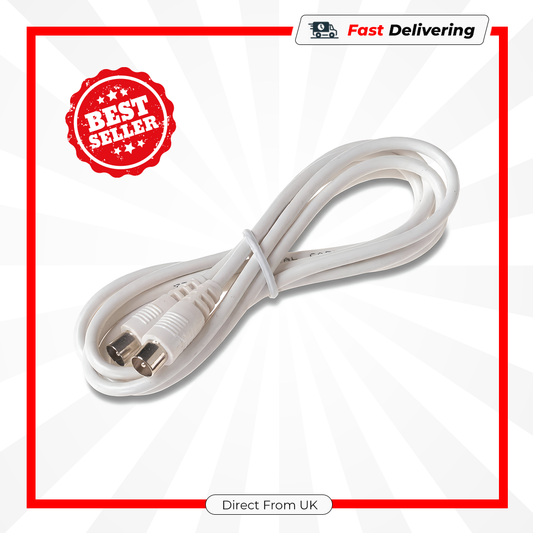 Securlec Slim 2m TV Fly Lead Coax Plug to Plug Aerial Cable White