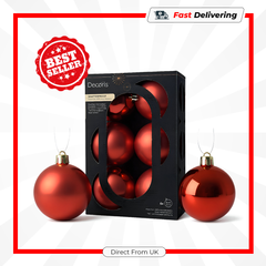 Kaemingk Baubles Polystyrene Christmas Red Pack 6 8cm Assorted Tree Decor