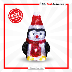 Premier Battery Operated Acrylic Penguin 10 LED Christmas Decoration 19cm