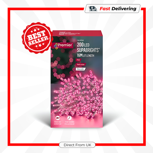 Premier 200 LED Multi Action Supabrights With Timer Pink/Clear Cable