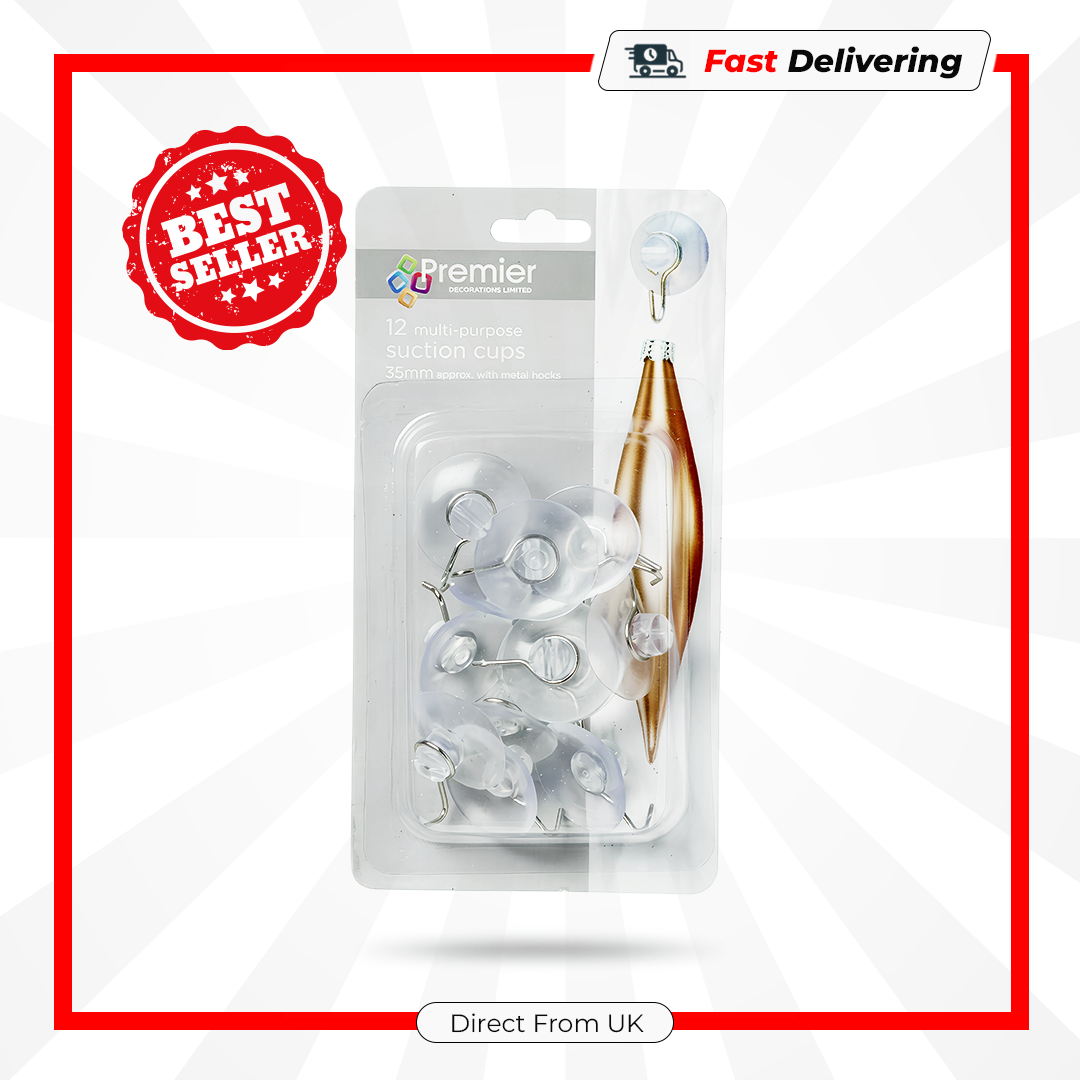 Premier Dual Purpose Suction Clips 12x35mm Window Hooks for Lights & Decorations