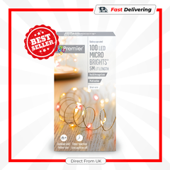 Premier Battery Operated Microbrights 100 LED Red Vintage Gold Christmas Lights