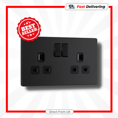 BG 13A 2 Gang Switched Socket Matt Black Double Plug Wall Outlet