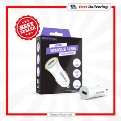Daewoo Single USB Car Charger 1A Fast Charge Smart Protection Mobile Adapter