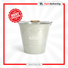 Manor Ash Bucket With Lid Olive Metal Firewood Coal Storage Container Slim