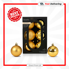 Kaemingk Gold Assorted Christmas Baubles 8cm Pack 6 Recycled Polystyrene Decor