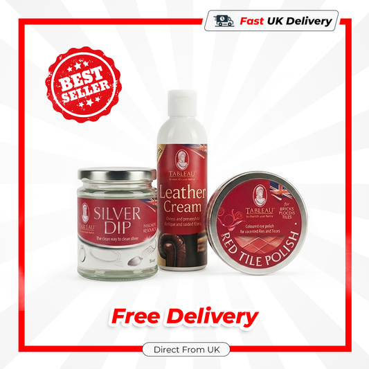 Tableau Leather Cream Silver Dip Red Tile Polish Care & Restoration Kit UK