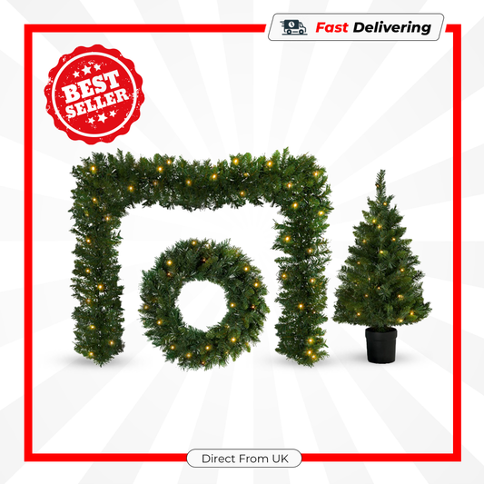 Premier Christmas Door Set Tree Wreath Garland Prelit