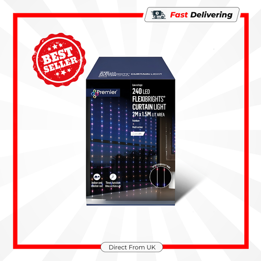 Premier 240 LED Flexibrights Curtain Lights 2x1.5m Rainbow Indoor Outdoor Decor