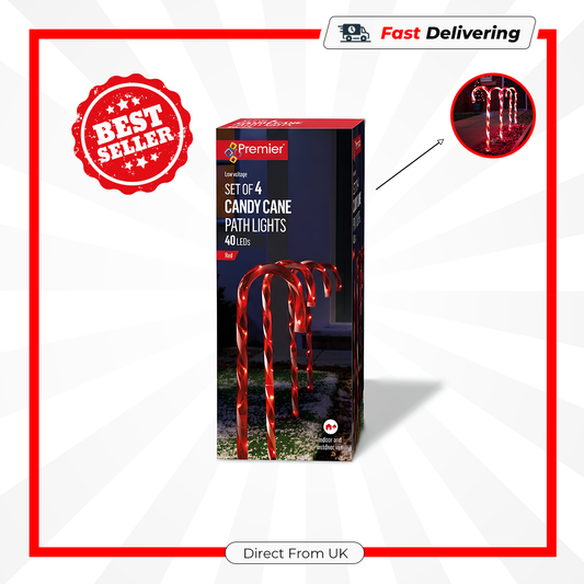 Premier 4 Candy Cane Path Lights 62cm Red Outdoor Christmas Garden Decor
