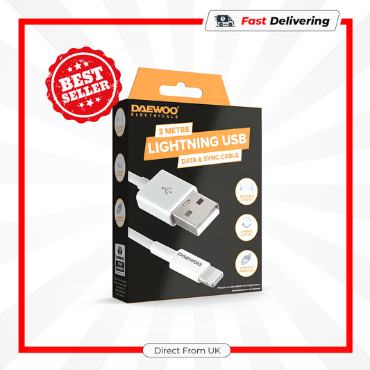 Daewoo 3m USB-A to 8 Pin Lightning Cable 2A Fast Charge Apple iPhone Cable