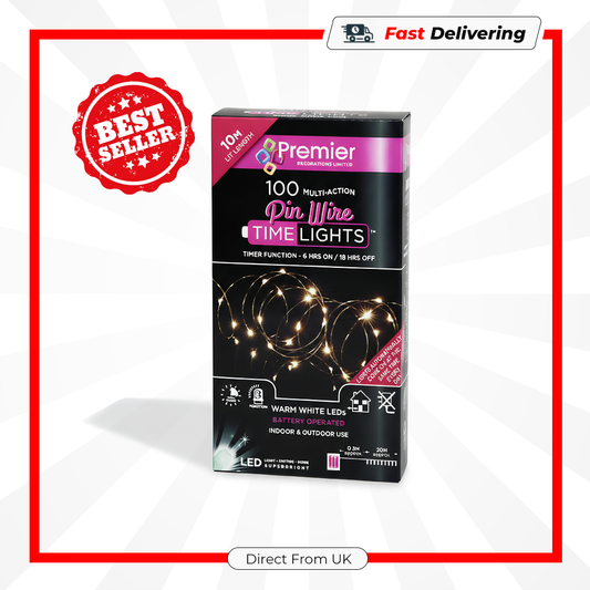 Premier 50 LED Christmas Lights Multi Action Battery Operated White Microbrights