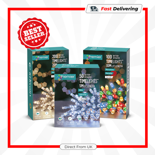 Premier 50 LED Multi Action Battery Operated TIMELIGHTS™ White/Clear Cable