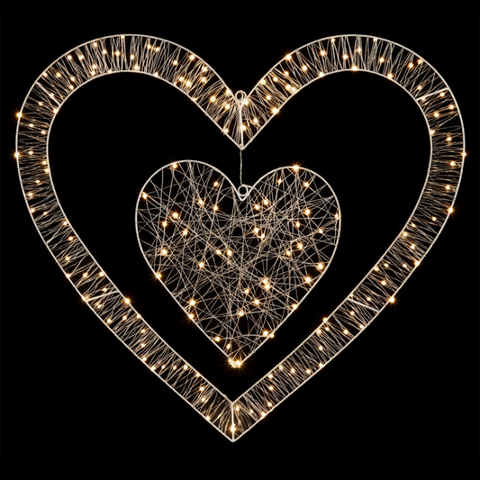 Premier 170 LED Double Heart White Christmas Light 80cm Indoor Outdoor Decor