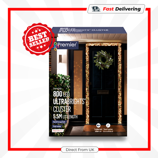 Premier 800 LED Rose Gold Ultra Bright Cluster Red Vintage Gold Christmas Lights 5.5m