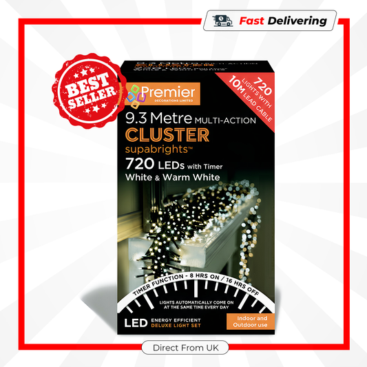Premier 720 LED Multi Action Supabrights Cluster Lights Timer Warm White/Green