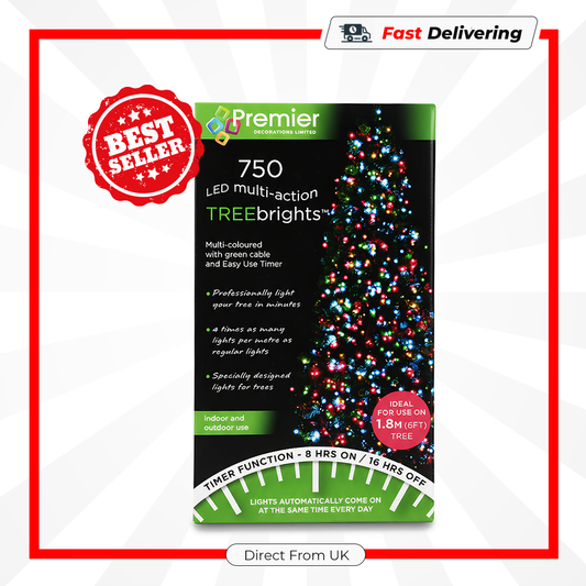Premier 750 LED Multi Action Treebrights With Timer Multi Coloured Christmas Lights