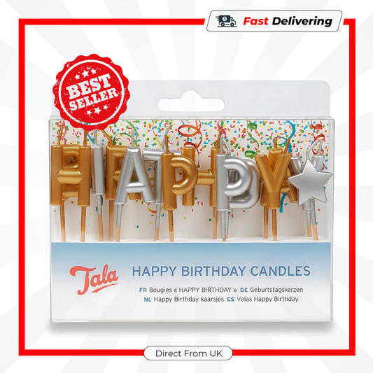 Tala Happy Birthday Candles Gold & Silver Cake Decorations Party Celebration
