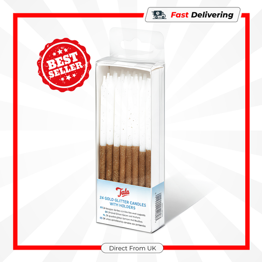 Tala 24 Gold Glitter Birthday Candles With Holders Party Cake Decoration