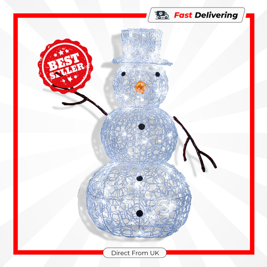 Premier Acrylic Snowman 90cm with 80 White LEDs Christmas Outdoor Decoration