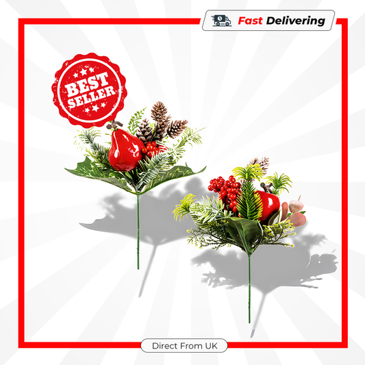 Premier Apple Cone Pick 17cm 2 Assorted Decorative Christmas Tree Picks