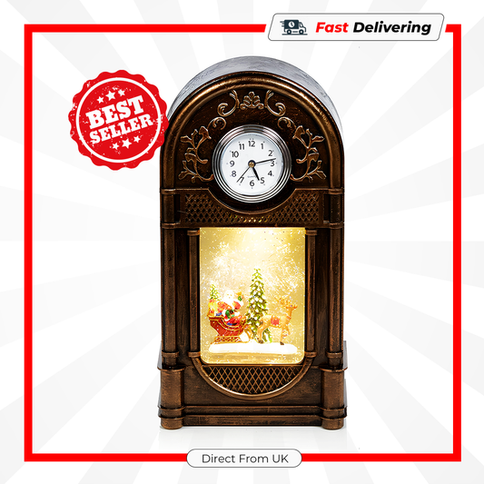 Premier Antique Gold Clock Glitter with Spinner Santa 29cm Christmas Decoration