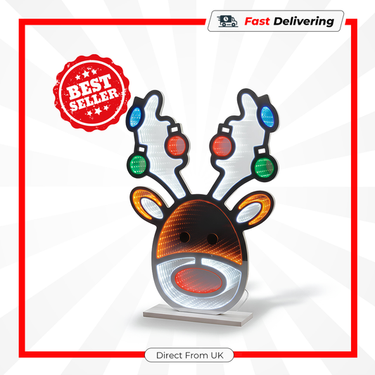 Premier 60cm Stag Head Infinity Mirror Light Up Wall Art Christmas Decoration