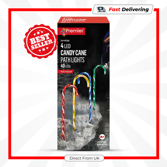 Premier Candy Cane Path Lights Multi Colour 62cm Set of 4 Outdoor Christmas Décor
