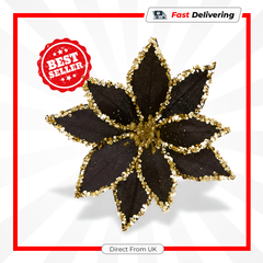 Premier Black Poinsettia Clip On 20cm with Gold Beading & Sequins Christmas Decor