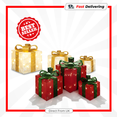 Premier 3 Piece LED Glitter Parcels Cream & Gold Christmas Decoration Set